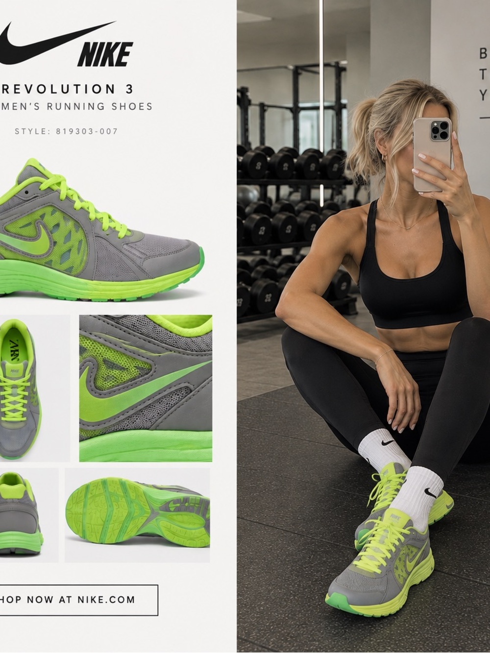 Nike Women’s Gray and Neon Green Running Sneakers